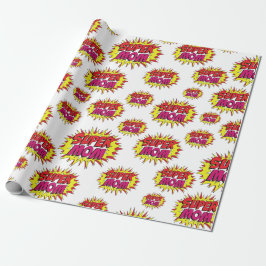 Papel De Regalo Super Mamá en blanco