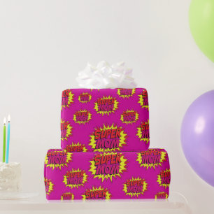 Papel De Regalo Super Mamá en Fuchsia