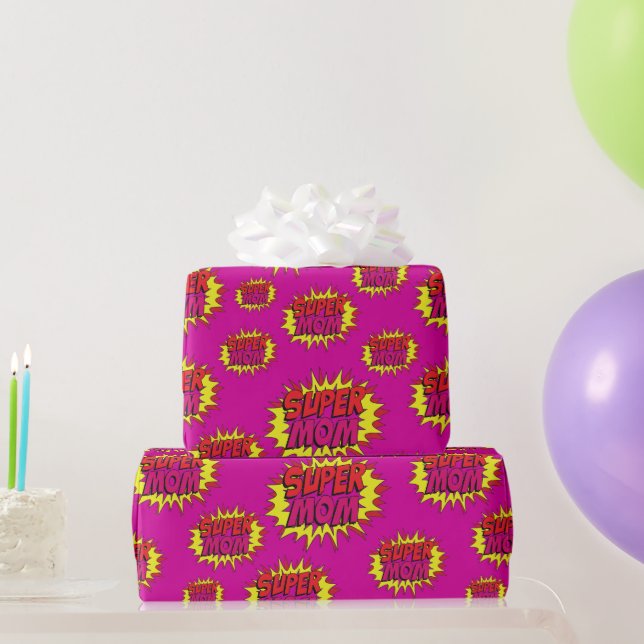 Papel De Regalo Super Mamá en Fucsia (Regalos de fiesta)