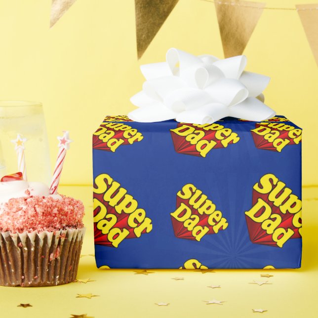 Papel De Regalo Superhéroe del Día del Padre Azul Rojo de Super Pa (Fiesta de cumpleaños )