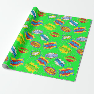Papel De Regalo Superhéroes verdes limones superpotencias a niños