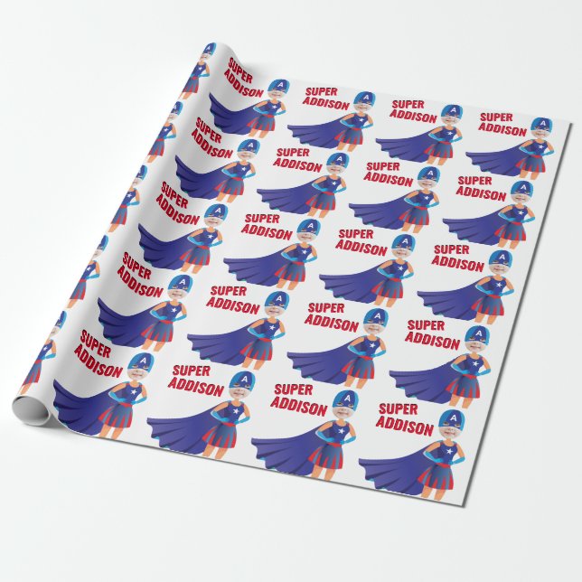 Papel De Regalo Superheroína Estados Unidos asombroso Chica cumple (Desenrollado)