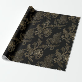 Papel De Regalo Superposición de damasco floral vintage dorado orn