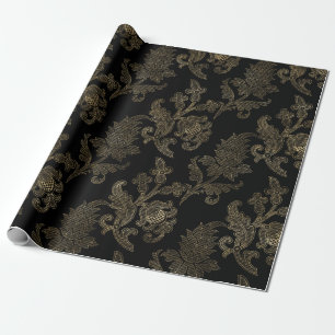 Papel De Regalo Superposición de damasco floral vintage dorado orn