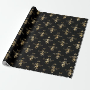 Papel De Regalo Superposición de patrón de abeja vintage dorado or