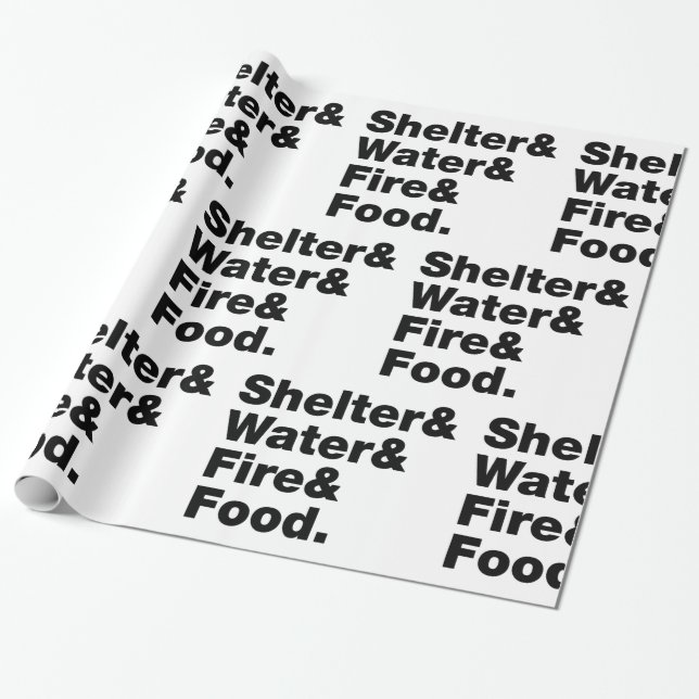 Papel De Regalo Supervivencia (Refugio, agua, fuego y comida). (Desenrollado)