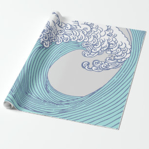 Papel De Regalo Surf asiático japonés ondea arte oceánico