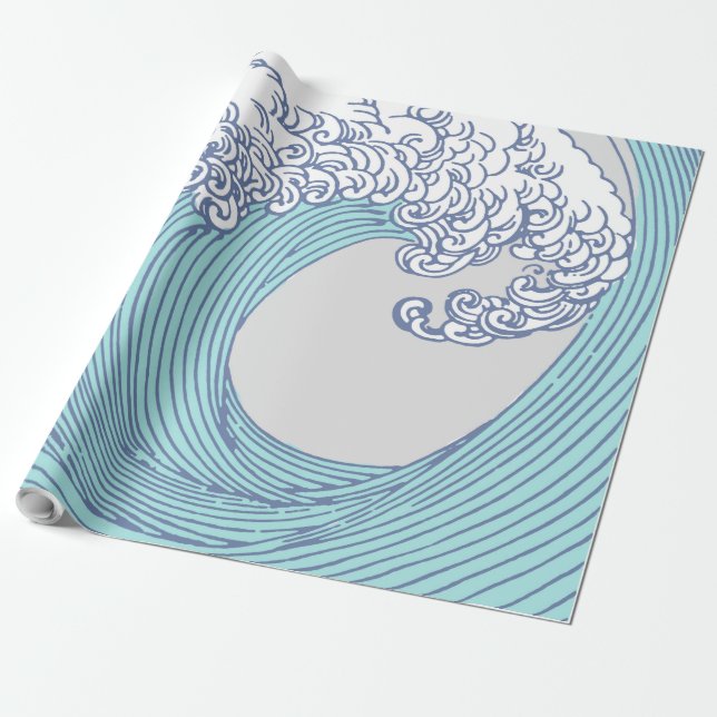 Papel De Regalo Surf asiático japonés ondea arte oceánico (Desenrollado)