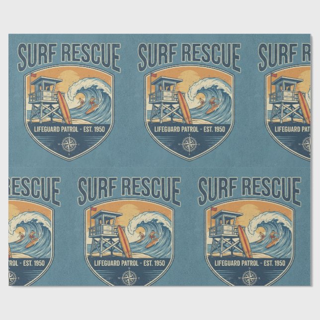 Papel De Regalo Surf Rescue Lifeguard Patrol Est 1950 (Superficie plana)