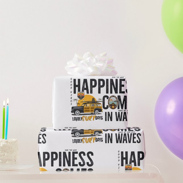 Papel De Regalo Surf Van Beach Quote Happiness Comes in Waves (Subido por el creador)