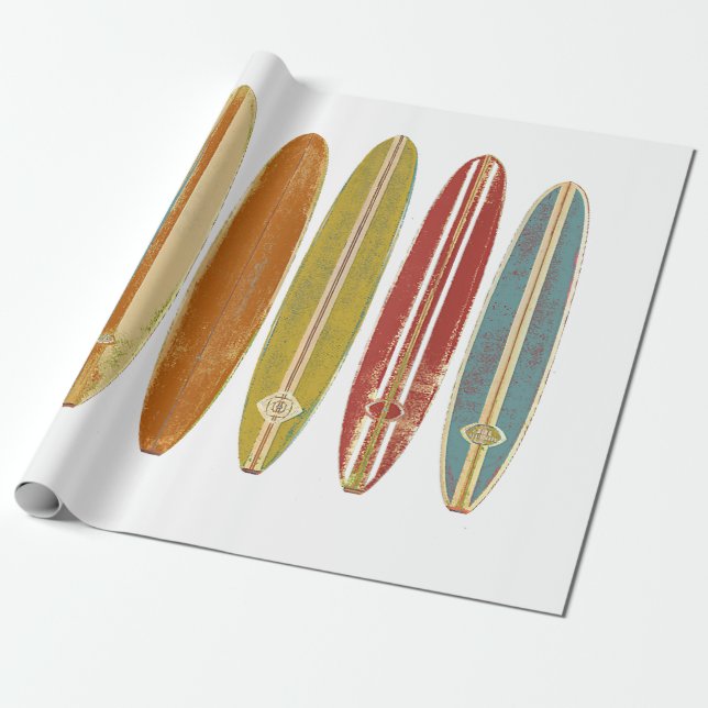 Papel De Regalo Surfboards Vintage Retro Style Surfing (Desenrollado)