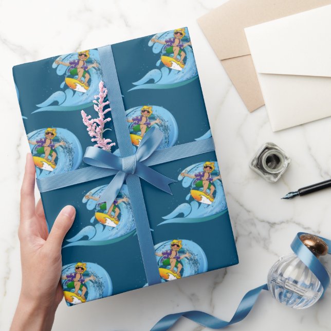 Papel De Regalo Surfer on Blue Wave (Regalar)