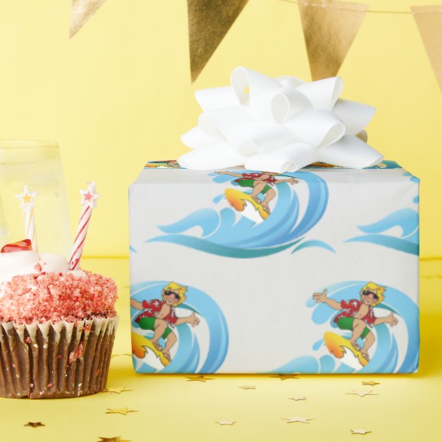 Papel De Regalo Surfer on Blue Wave (Fiesta de cumpleaños )