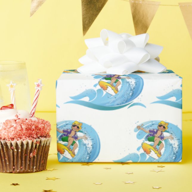 Papel De Regalo Surfer on Blue Wave (Fiesta de cumpleaños )