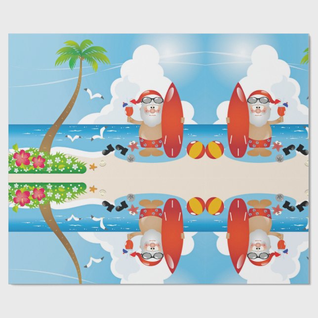 Papel De Regalo surfer santa claus (Superficie plana)