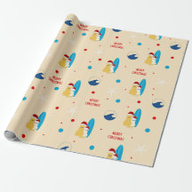 Surfing Beach Dog Christmas Holiday Gift Wrap