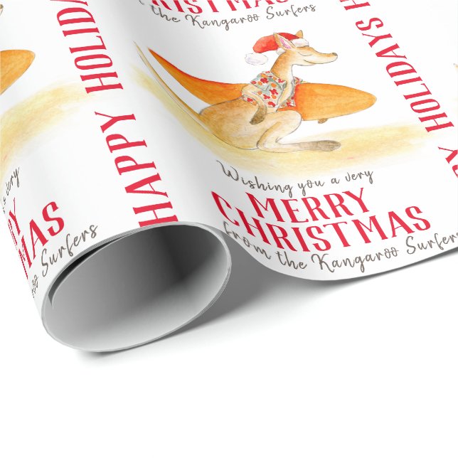 Papel De Regalo Surfing canguro lindo Navidades acuáticos (Esquina del rollo)
