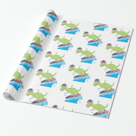 Papel De Regalo Surfing de la Bandera Americana de Dinosaurios