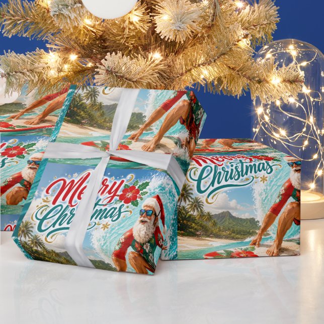 Papel De Regalo Surfing Navidad con Santa Claus (Vacaciones)