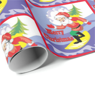 Papel De Regalo Surfing Santa Merry Navidad
