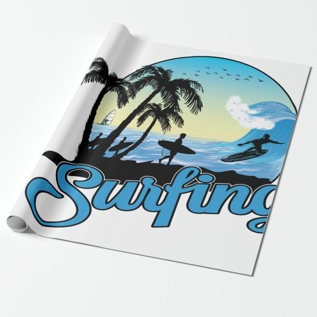 Papel De Regalo Surfing Sea Beach (Desenrollado)