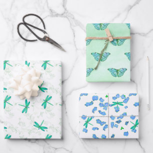Papel de regalo surtido de libélulas y mariposas 