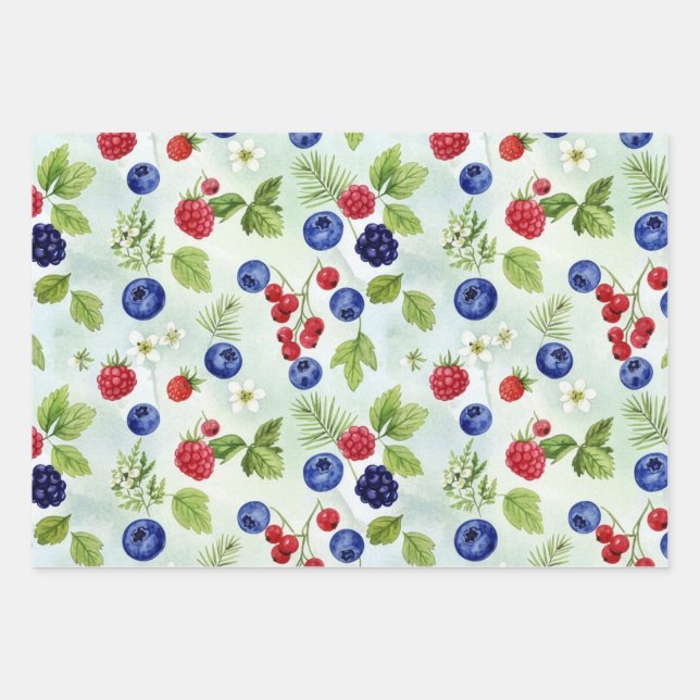 Papel de Regalo Surtido Tema Arándano Hojas Planas (Anverso 3)