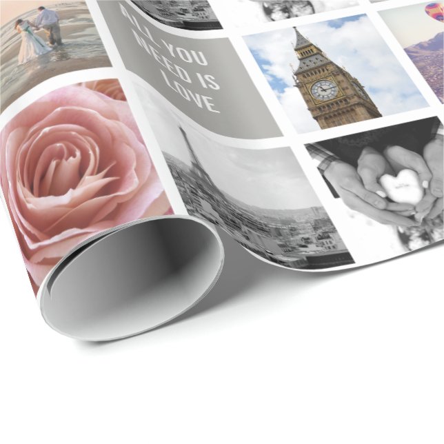Papel De Regalo Sus propias fotos | Boda 51-Image Collage Gift (Esquina del rollo)