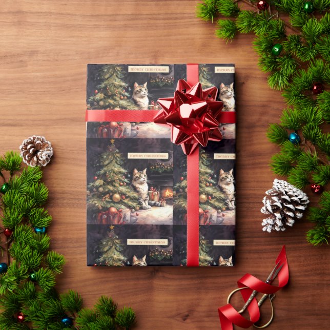 Papel De Regalo Süße Katze unterm Weihnachtsbaum (Regalo de vacaciones)