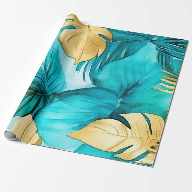 Papel De Regalo Sutil diseño de acuarela con acentos dorados (Desenrollado)