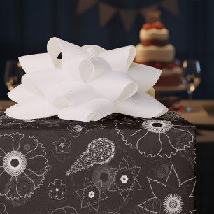 Papel De Regalo Sutil patrón floral contemporáneo blanco y negro