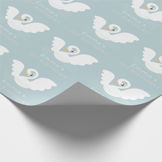 Papel De Regalo Swan Princess Chica azul moderno Cumpleaños (Esquina)