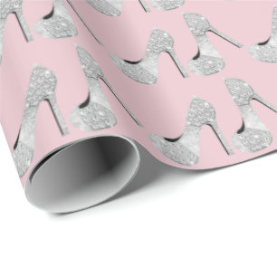 Papel De Regalo Swarovski Crystals Diamond High Heels Shoes Pink