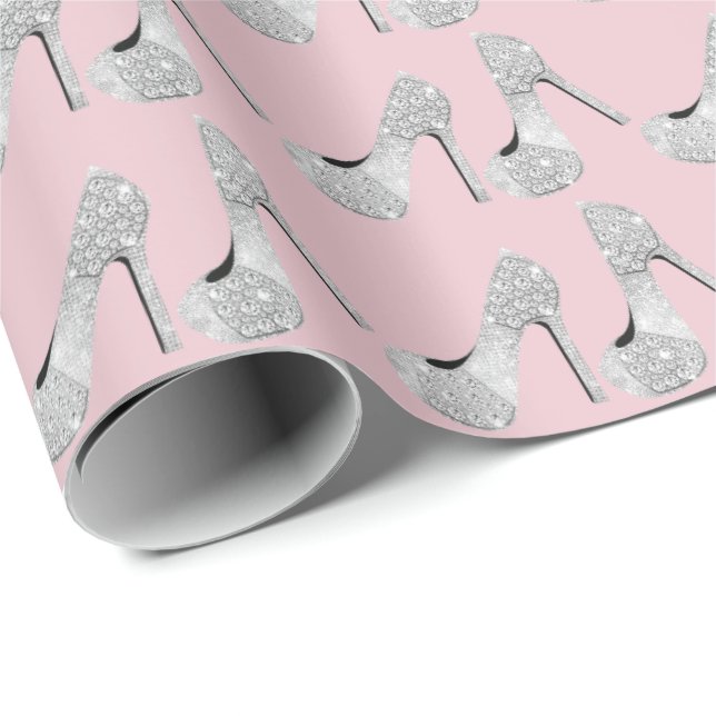 Papel De Regalo Swarovski Crystals Diamond High Heels Shoes Pink (Esquina del rollo)