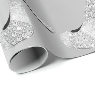 Papel De Regalo Swarovski Crystals Diamond High Heels Shoes Silver
