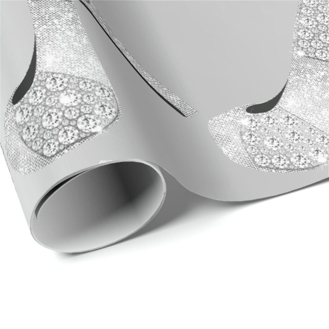Papel De Regalo Swarovski Crystals Diamond High Heels Shoes Silver (Esquina del rollo)