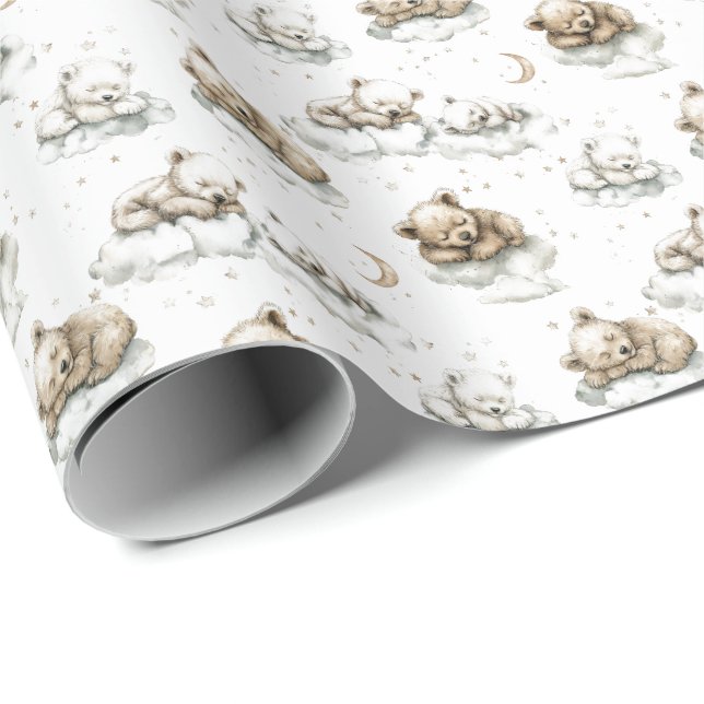 Papel De Regalo Sweet baby bears fast asleep on fluffy clouds (Esquina del rollo)