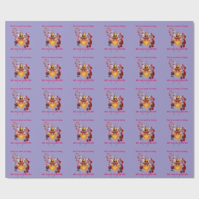Papel De Regalo Sweet BEE mine-BEE lieve me i love you (Superficie plana)