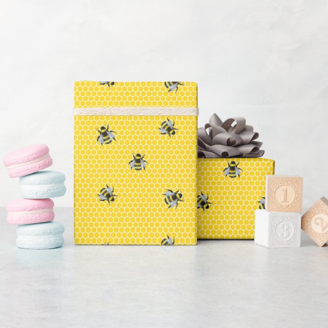 Papel De Regalo Sweet Honeycomb Bee Yellow Baby Shower Birthday (Baby Shower)