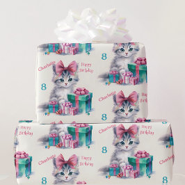 Papel De Regalo Sweet Kitty Happy Birday Chica Nombre Edad