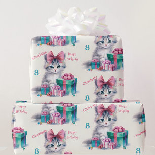 Papel De Regalo Sweet Kitty Happy Birday Chica Nombre Edad