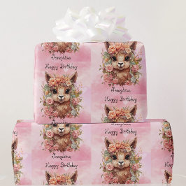 Papel De Regalo Sweet Llama Birthday Chica Añadir nombre alpaca ro