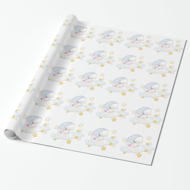 Papel De Regalo Sweet Moon Baby Shower (Desenrollado)