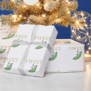 Papel De Regalo Sweet Pea Personality Gold Text Green Pea Pod