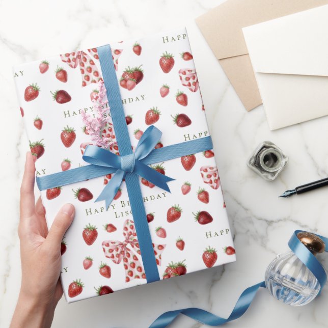 Papel De Regalo Sweet Red Strawberry Pink Bow Cute Birthday (Regalar)