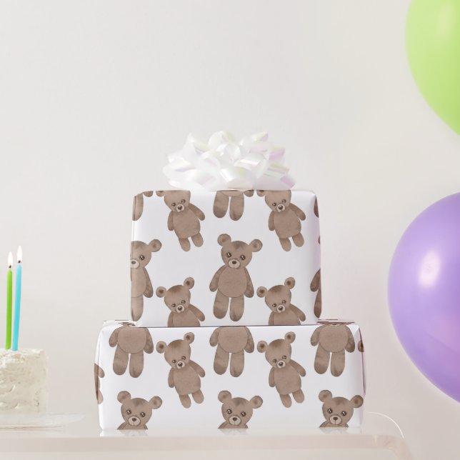 Papel De Regalo Sweet Teddy, Brown Bear, White Wrapee Paper (Regalos de fiesta)