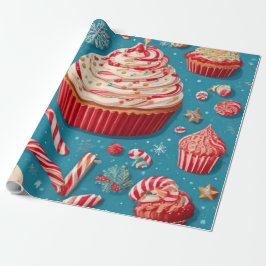 Papel De Regalo Sweet Treats & Candy Canes Teal Holiday Birthday 