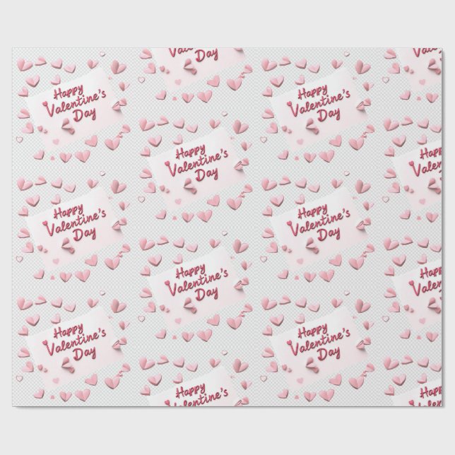Papel De Regalo Sweetheart Scatter: Coral and Pastel Pink Hearts (Superficie plana)