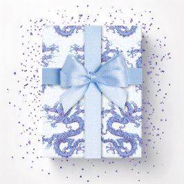 Papel De Regalo Swirling Dragon in Blue and Purple