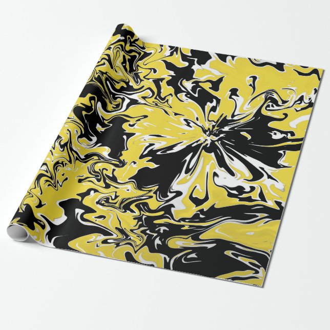 Papel De Regalo Swirls de negro, blanco y amarillo (Desenrollado)